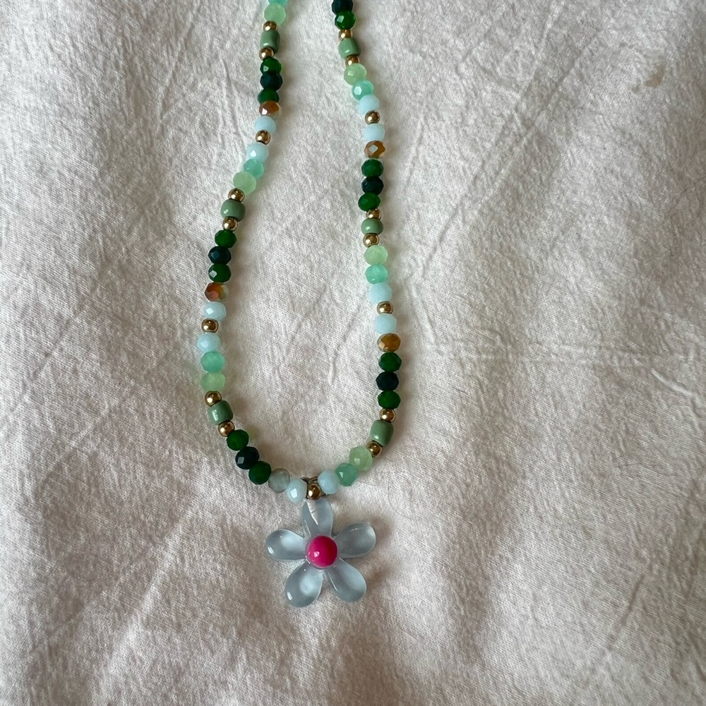 Beaded Necklace with Flower Pendant - Picture 5 of 5